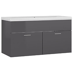 vidaXL Armoire d'évier et lavabo intégré Gris brillant Bois ingénierie