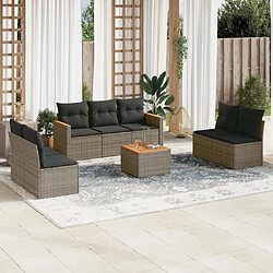 Maison Chic Ensemble Tables et chaises d'extérieur 8 pcs avec coussins,Salon de jardin gris résine tressée -GKD744080