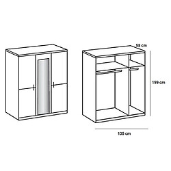 Avis Inside 75 Armoire de rangement GABY chêne 2 portes laqués blanc brillant 1 porte miroir