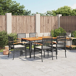 Maison Chic Ensemble à manger d'extérieur 7 pcs avec coussins,Salon de jardin,Mobilier de jardin Noir Résine tressée -GKD868281