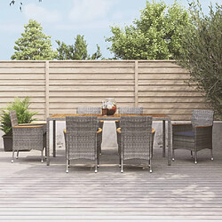 vidaXL Ensemble à manger jardin et coussins 7 pcs gris rotin