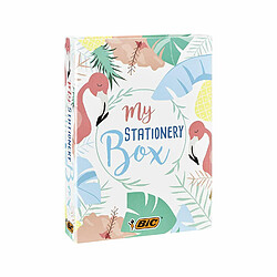 BIC My Stationery Box - 28 Produits d'Ecriture, 10 Feutres/6 Stylos-Bille/4 Surligneurs/1 Ruban Correcteur/5 Marqueurs Permanents, 2 Blocs de Notes Respositionnables et 1 Carnet de Notes A5 Blanc