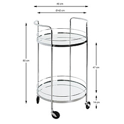 Pegane Desserte, table de desserte en acier chromé coloris gris et verre -diamètre 48 x hauteur 80 cm