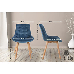 Acheter Decoshop26 Lot de 2 chaises de salle à manger design scandinave coutures carrées en velours bleu pieds en bois clair 10_0001678