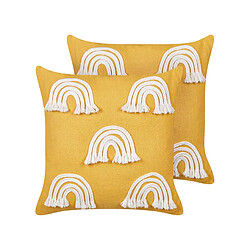 Beliani Lot de 2 coussins LEEA Coton 45 x 45 cm Broderie Jaune