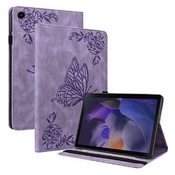 Etui en PU motif de papillons et de fleurs avec porte-cartes et élastique violet pour votre Samsung Galaxy Tab A8 10.5'' 2021