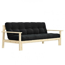 Inside 75 Canapé convertible futon UNWIND pin naturel coloris charbon 130 x 190 cm.