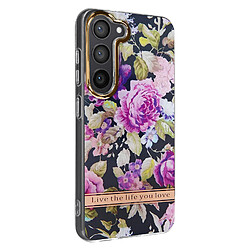 Avizar Coque pour Samsung Galaxy S23 Dos Rigide Contour Souple Design Fleurs Violettes