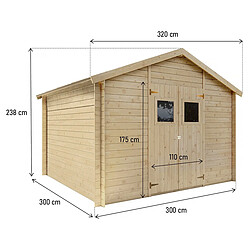 Avis Habitat Et Jardin Abri de jardin bois 9m2 Gers - 300 x 300 x 238 cm - 19 mm