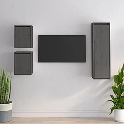 vidaXL Meubles TV 3 pcs Gris Bois massif de pin