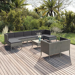 vidaXL Salon de jardin 10 pcs avec coussins Résine tressée Gris