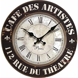 L'Héritier Du Temps Horloge Murale Pendule Ronde de Cuisine ou Salon en Bois et Papier Café Des Artistes 4x34x34cm