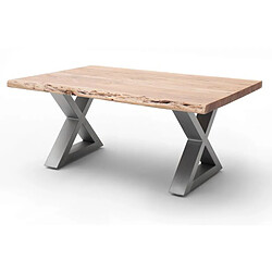 Pegane Table basse en bois d'acacia massif naturel et acier inoxydable X - L.110 x H.45 x P.70 cm