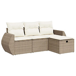 vidaXL Salon de jardin avec coussins 4 pcs beige résine tressée