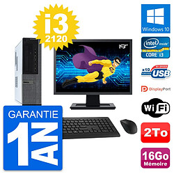 PC Dell 990 DT Ecran 19" Intel i3-2120 RAM 16Go Disque Dur 2To Windows 10 Wifi - Occasion