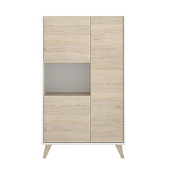 Pegane Buffet Meuble de rangement 3 portes coloris blanc/naturel - Longueur 81 x Hauteur 135 x Profondeur 43 cm