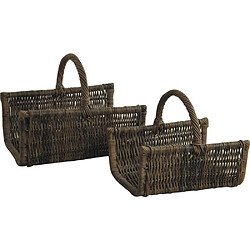 Pegane Lot de 2 Paniers à bûches en poelet coloris noir, 50 x 35 x 23-42 - 60 x 46 x 28-50 cm