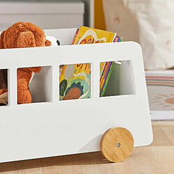 SoBuy KMB41-W Chariot Bibliothèque pour Enfants, Coffre à roulettes, Organisateur pour Jouets et Livres, Forme de Petite Voiture pas cher