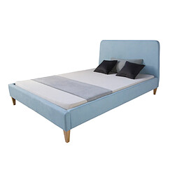 Homestyle4U Lit rembourre en tissu bleu 140 x 200