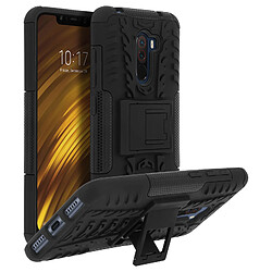 Avizar Coque Pocophone F1 Antichocs Silicone + Polycarbonate Support intégré Noir