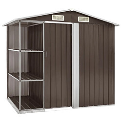 Helloshop26 Abri de jardin cabane cabanon maison de stockage remise extérieur hangar outils robuste avec étagère 205 x 130 x 183 cm Fer marron 02_0022224