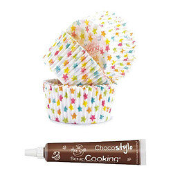 Scrapcooking Stylo chocolat + Caissettes pour cupcakes Etoiles