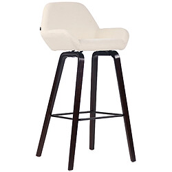 Decoshop26 Tabouret de bar chaise haute x 1 avec repose-pieds design moderne en tissu crème pied en bois couleur noyer 10_0005283