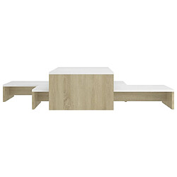 Avis Maison Chic Ensemble tables basses gigognes,Table Console pour salon Blanc et chêne 100x100x26,5 cm -MN25100