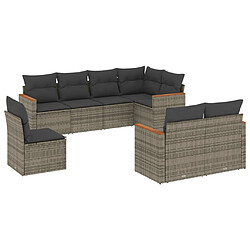 vidaXL Salon de jardin 8 pcs avec coussins gris résine tressée