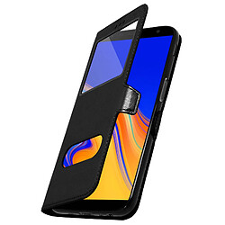 Avizar Housse Samsung Galaxy J6 Plus Etui Double Fenêtre Coque Silicone - Noir