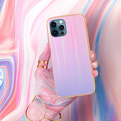 Avizar Coque iPhone 12 Pro Max Holographique Arc en Ciel Rigide Collection Aurora Rose pas cher