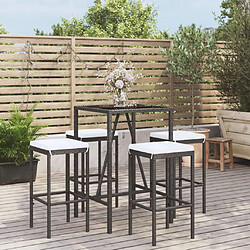 vidaXL Ensemble de bar de jardin 5 pcs avec coussins noir poly rotin