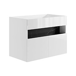 Vente-Unique Meuble sous vasque suspendu avec leds - Blanc et noir effet marbre - L80 cm - POZEGA