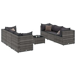 vidaXL Salon de jardin 7 pcs avec coussins Gris Résine tressée