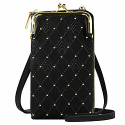 Avizar Pochette Bandoulière Smartphone Studs dorés et Surpiqure design losange noir