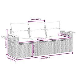 Acheter vidaXL Salon de jardin avec coussins 3 pcs gris résine tressée