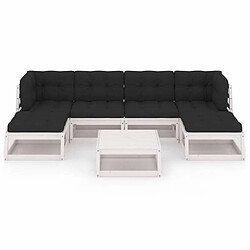 Avis Maison Chic Salon de jardin 7 pcs + coussins - Mobilier/Meubles de jardin - Table et chaises d'extérieur Blanc Bois de pin massif -MN50175