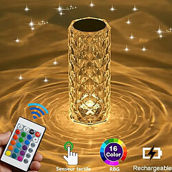 Lampe de chevet cristal - lampe de table LED avec 16 couleurs - Commande tactile et télécommande - rechargeable