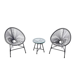 Concept Usine Salon de jardin 2 fauteuils oeuf + table basse gris ACAPULCO