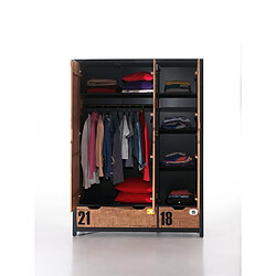 Mes Armoire 3 portes et 2 tiroirs 147,5x55x200 cm marron et noir - BORY