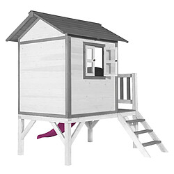 Acheter AXI Maison Enfant Beach Lodge XL BLANC avec Toboggan Violet | Maison de Jeux en Bois FFC pour Les Enfants | Maisonnette / Cabane en Bois