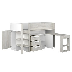 Avis Vente-Unique Lit combiné 90 x 200 cm - Avec bureau et rangements - Blanc et naturel + Matelas - LOUKALA