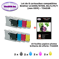 8 cartouches compatibles LC1000XL pour Brother DCP 105CN 130C 135C 150C 153C 330C 330CN 350C+10f A6 brillantes -T3AZUR