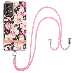 Coque en TPU anti-rayures, électrolytique IML avec lanière HC005 gardénia rose pour votre Samsung Galaxy A33 5G