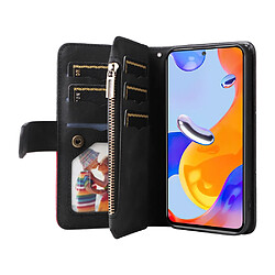 Etui en PU sangle de poche à fermeture éclair avec support, poche zippée et fentes pour cartes, noir pour votre Xiaomi Redmi Note 11 Pro 4G (MediaTek)/Redmi Note 11 Pro 5G (Qualcomm)