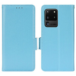 Etui en PU texture litchi, fermoir aimanté avec support bleu clair pour votre Samsung Galaxy S20 Ultra