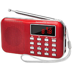 RETEKESS radio de poche AM FM avec supporte Carte TF/USB rouge gris