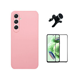 Kit Film Verre Trempé de la Étui Complète 5D + Étui Silicone Liquide + SuppOrt Magnétique Renforcé Phonecare pour Samsung Galaxy S23 FE - Rose