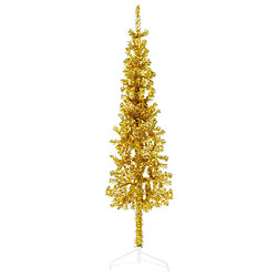 vidaXL Demi sapin de Noël artificiel mince avec support Doré 120 cm