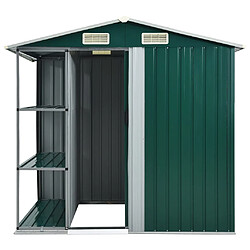 Helloshop26 Abri de jardin cabane cabanon maison de stockage remise extérieur hangar outils robuste avec étagère 205 x 130 x 183 cm fer vert 02_0022225